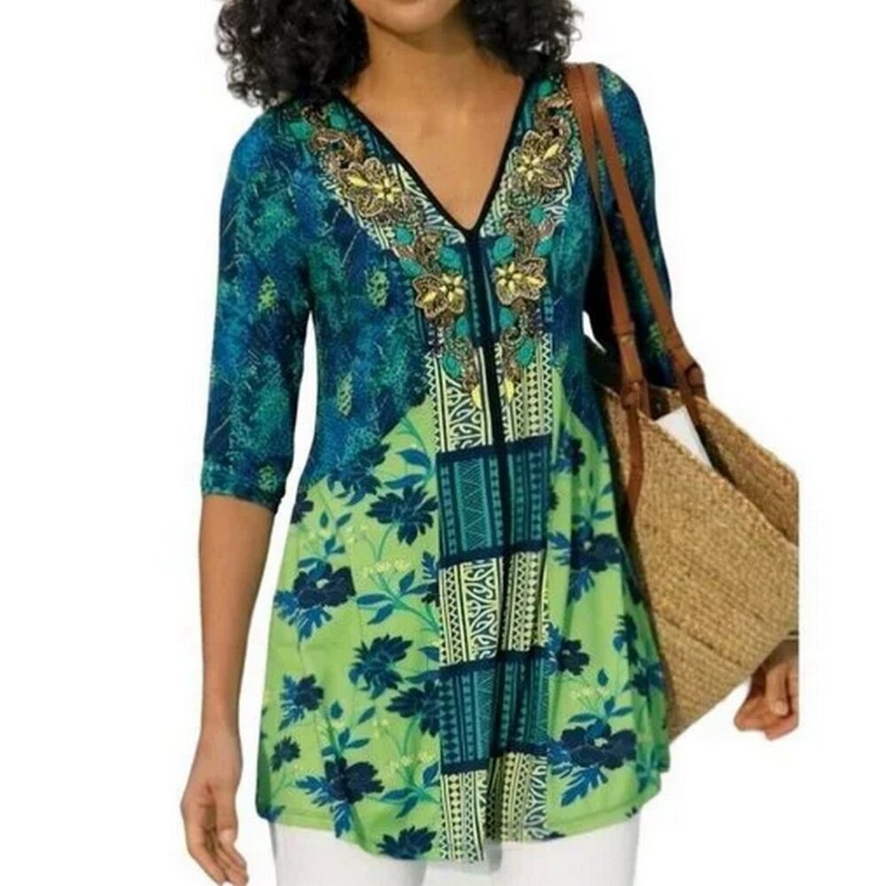 Soft Surroundings Marilla Beaded Tunic Top